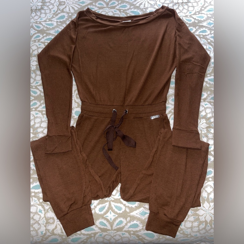 Bombshell Sportswear Rib Jumpsuit in Espresso